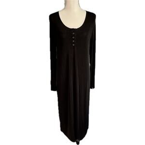 Chico's Travelers Maxi Henley Style Scoop Neck Long Sleeve Dress Women M  Black